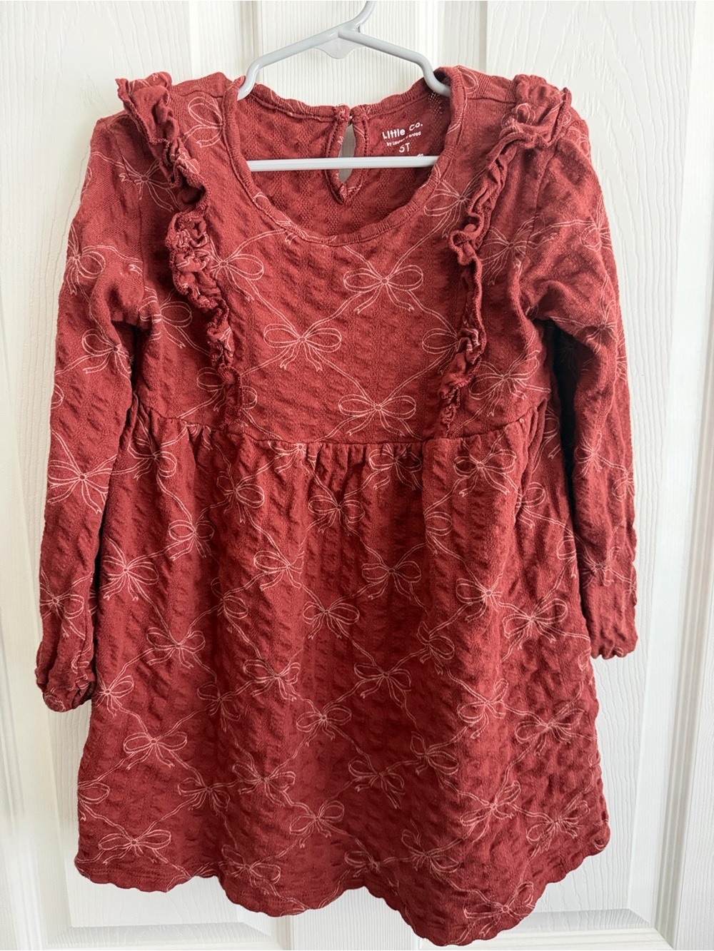 Lauren Conrad little Co Rust Red Bow-Print Long Sleeve Dress